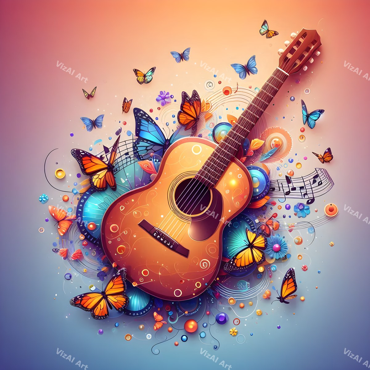 Butterflies & Swirls Acoustic Guitar Art — print 7
