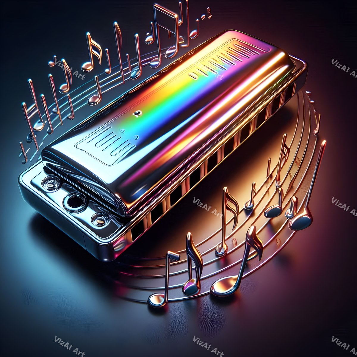 Harmonica & Music Notes Art — print 1