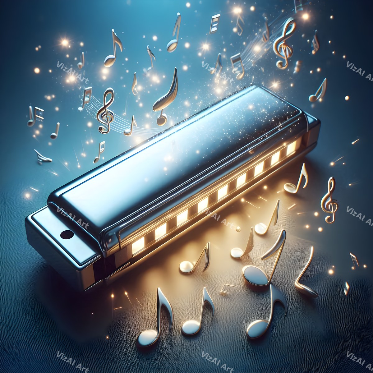 Harmonica & Music Notes Art — print 2