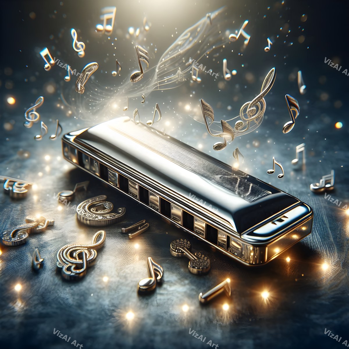 Harmonica & Music Notes Art — print 3
