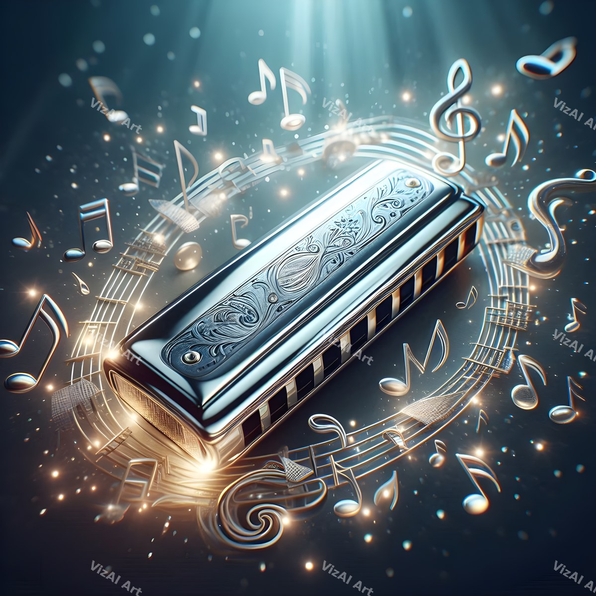 Harmonica & Music Notes Art — print 4
