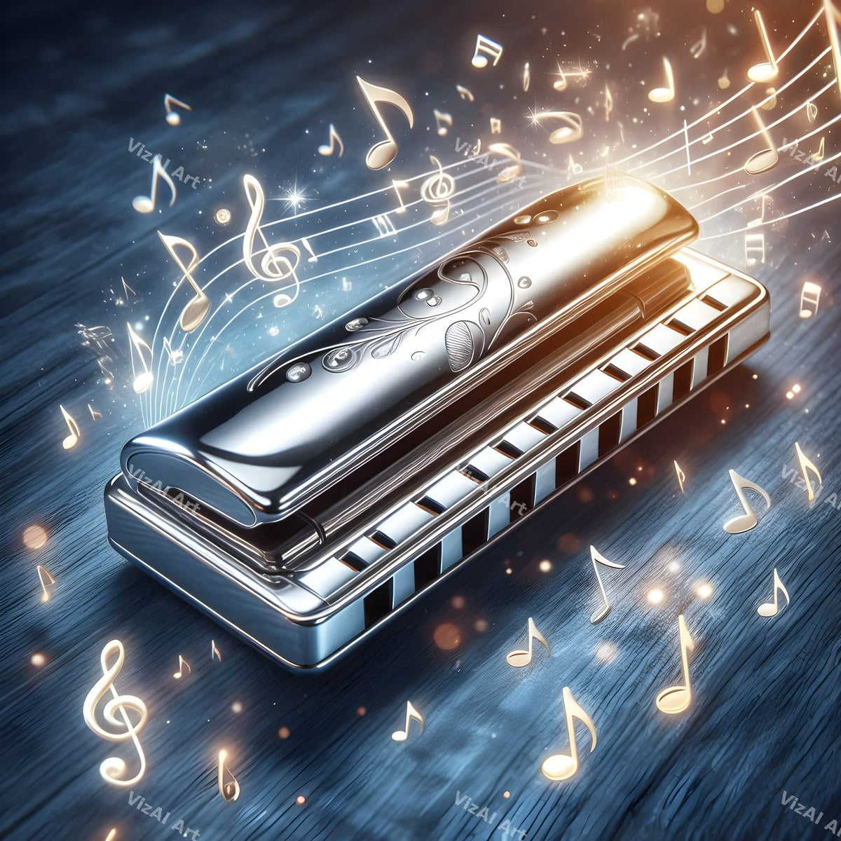 Harmonica & Music Notes Art — print 5