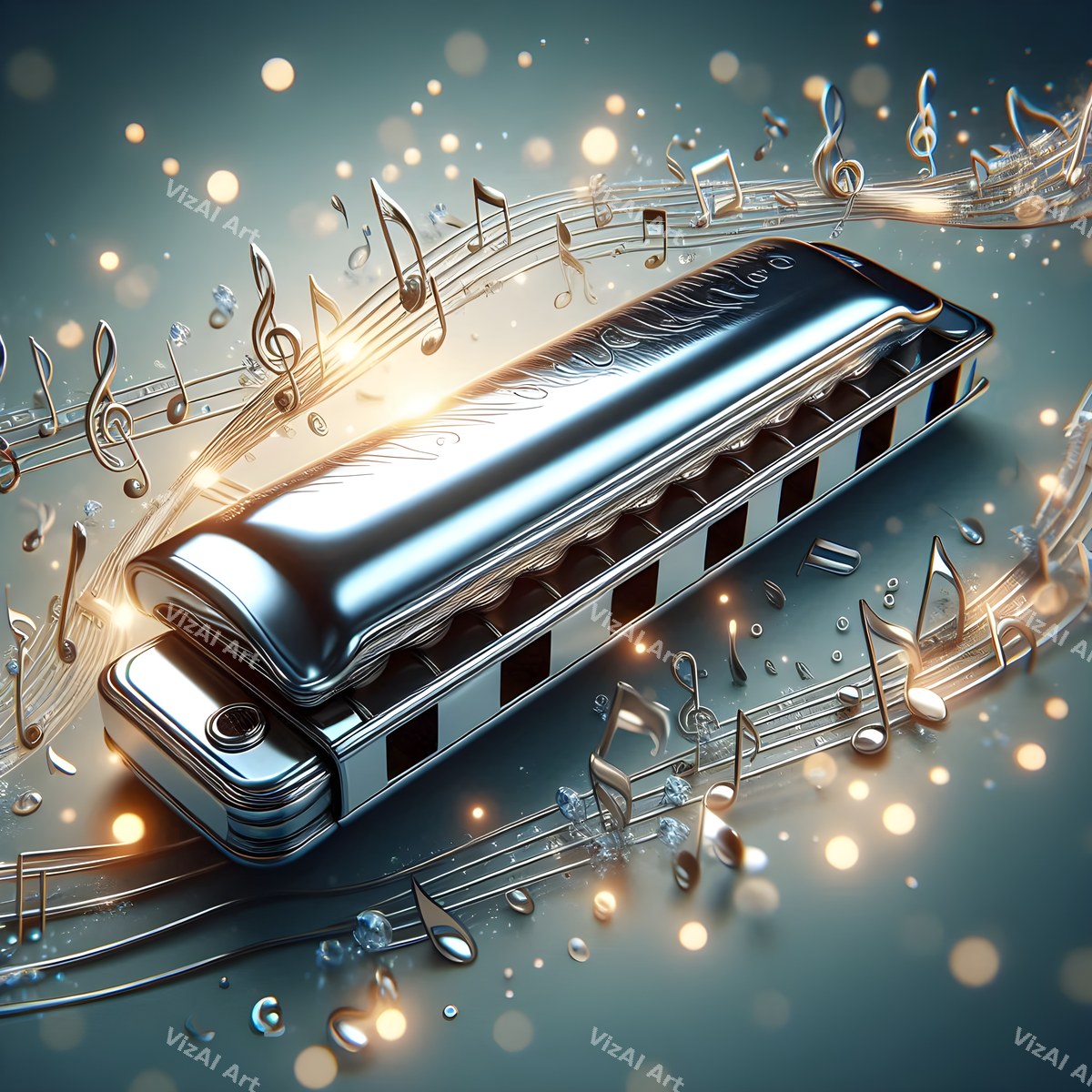 Harmonica & Music Notes Art — print 6
