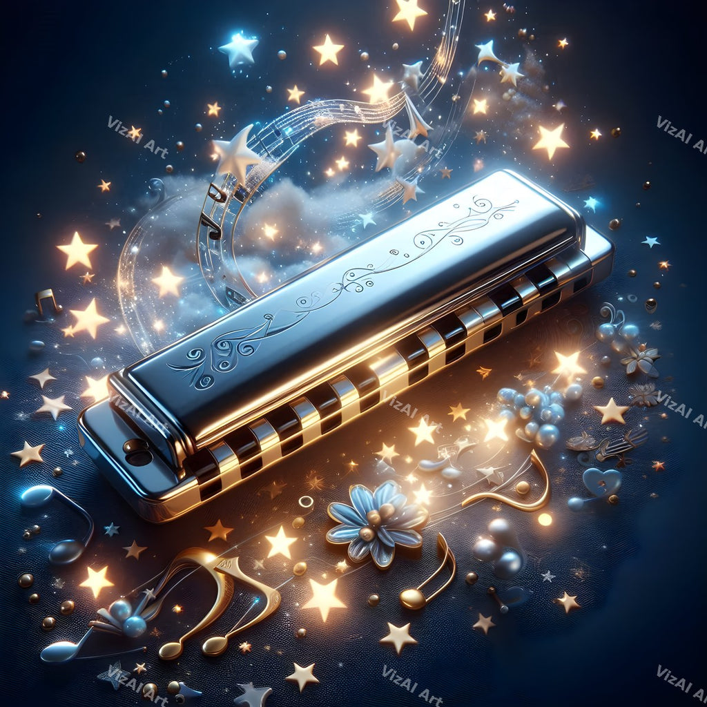 Harmonica & Music Notes Art — print 8