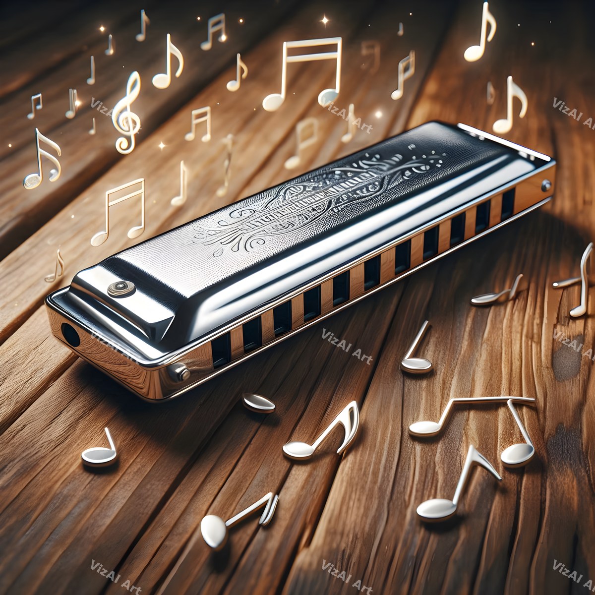 Harmonica & Music Notes Art — print 9
