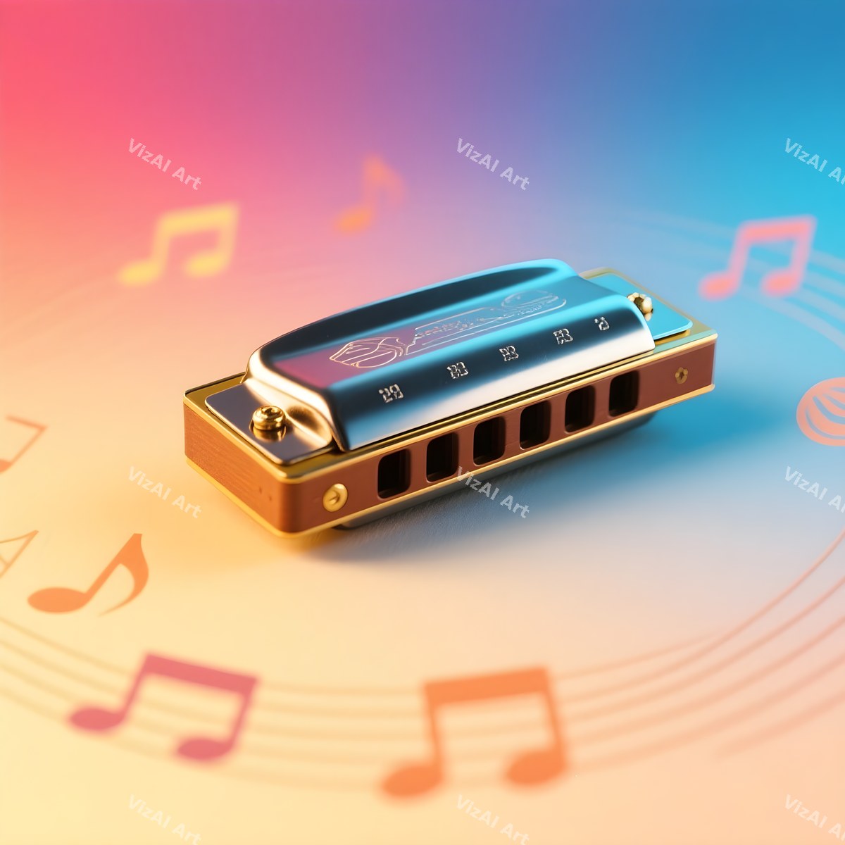 Harmonica & Music Notes Art — print 10