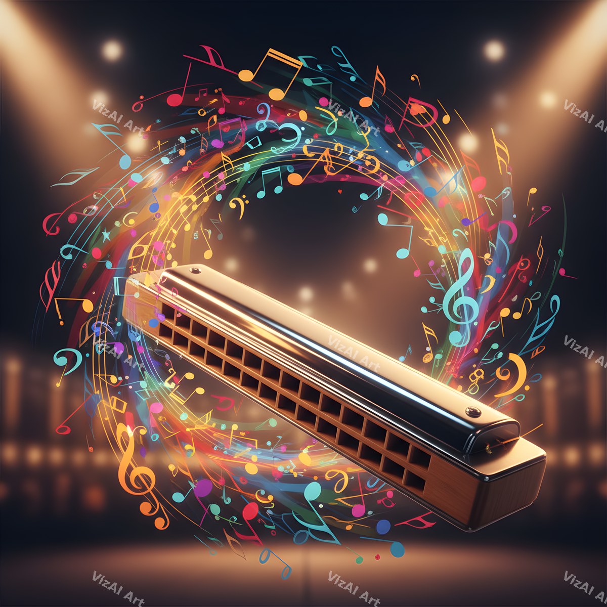 Harmonica & Music Notes Art — print 11