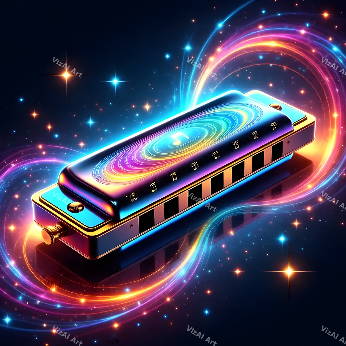 Harmonica & Music Notes Art — print 12