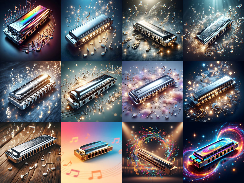 Harmonica & Music Notes Art — 12 Printable Prints