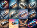 Harmonica & Music Notes Art — 12 Printable Prints