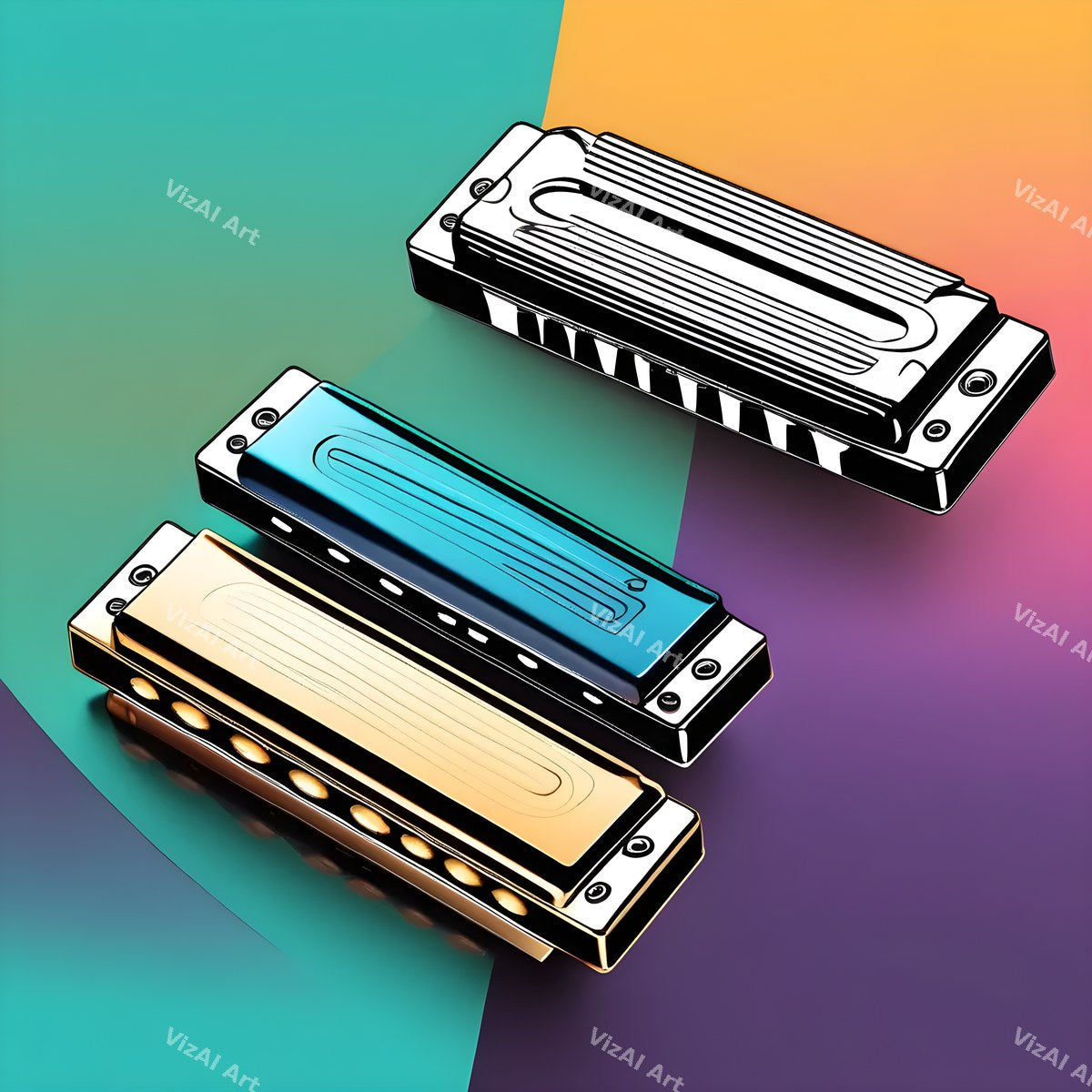 Rainbow Chrome Harmonica Art — print 3