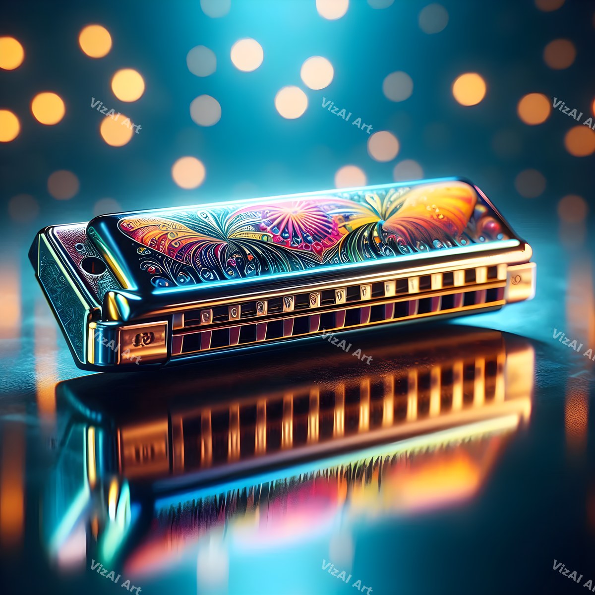 Rainbow Chrome Harmonica Art — print 8