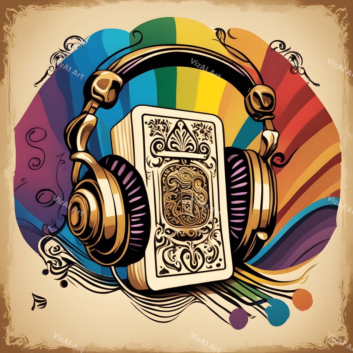 Vintage & Floral Headphones Art — print 4
