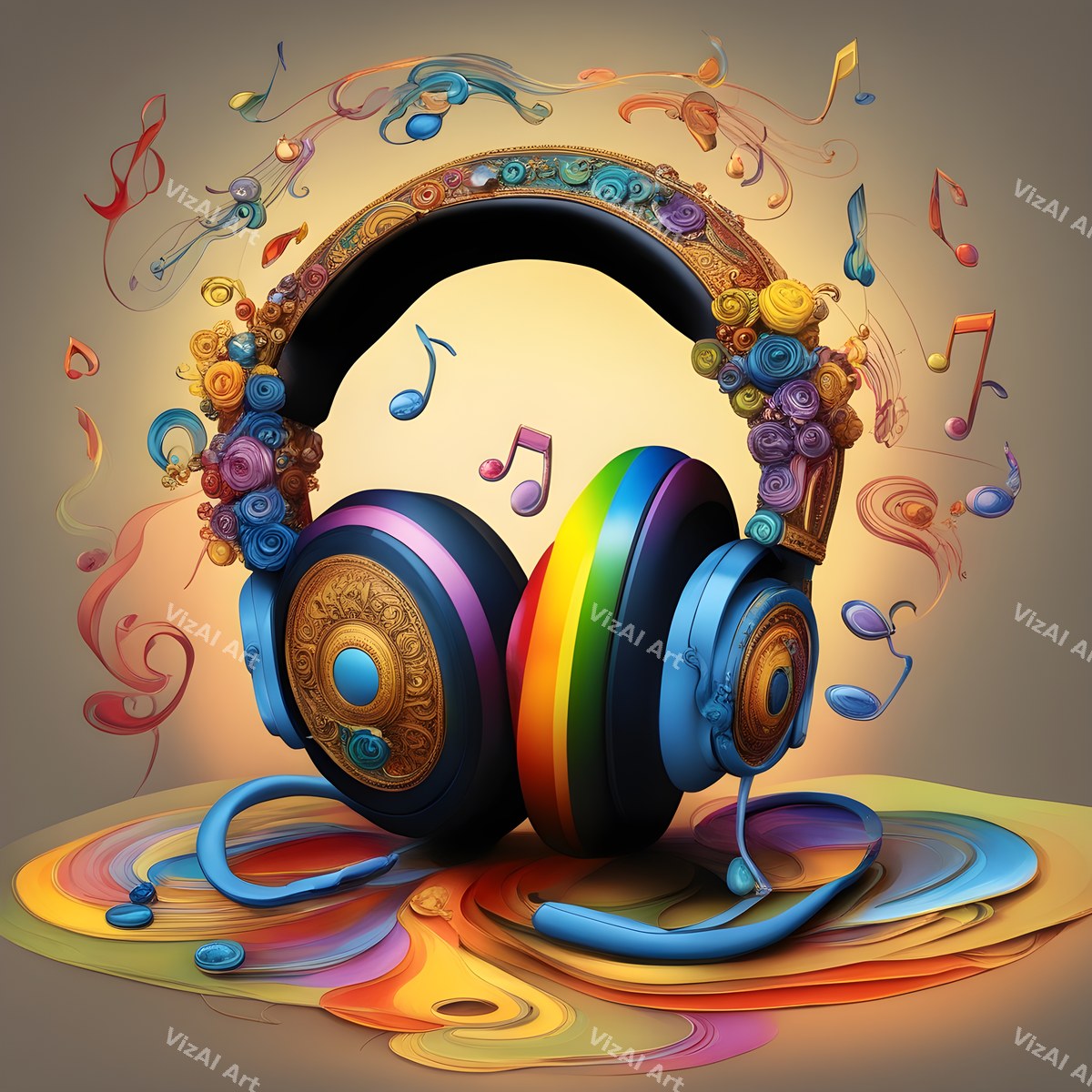 Vintage & Floral Headphones Art — print 5