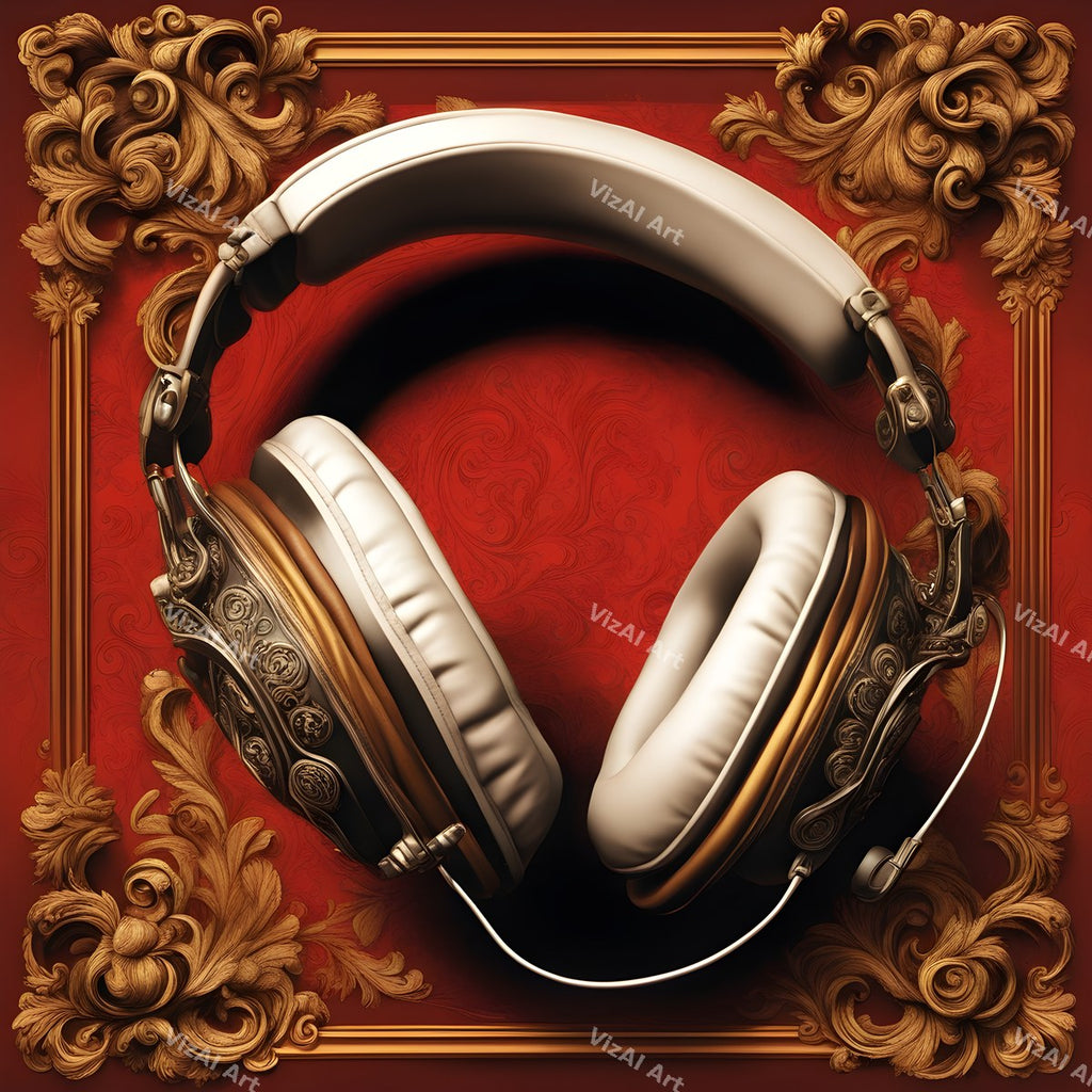 Vintage & Floral Headphones Art — print 8