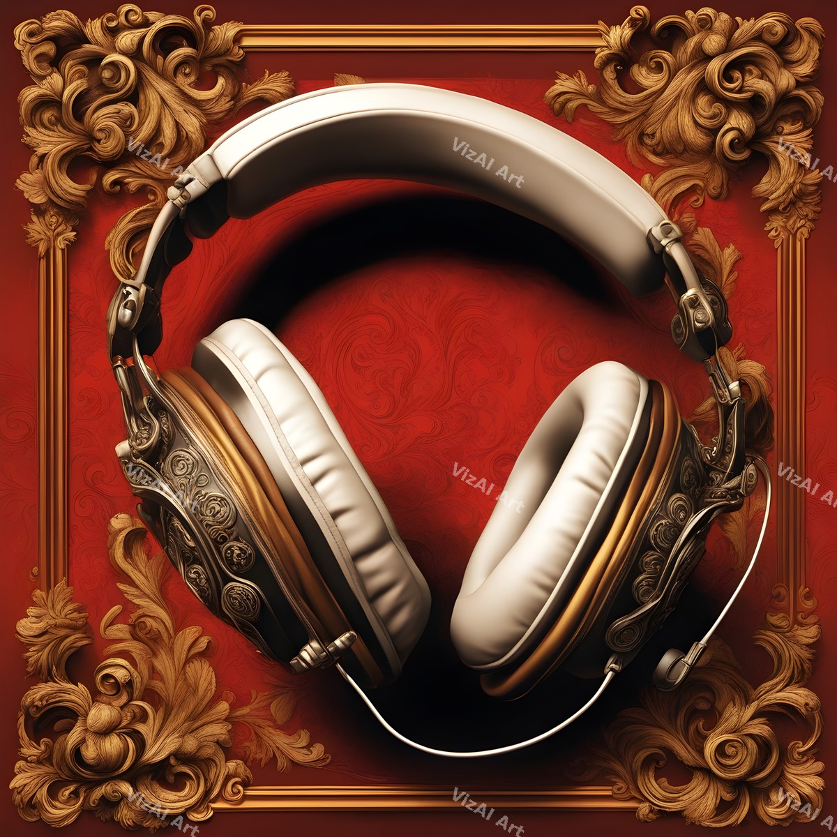 Vintage & Floral Headphones Art — print 8