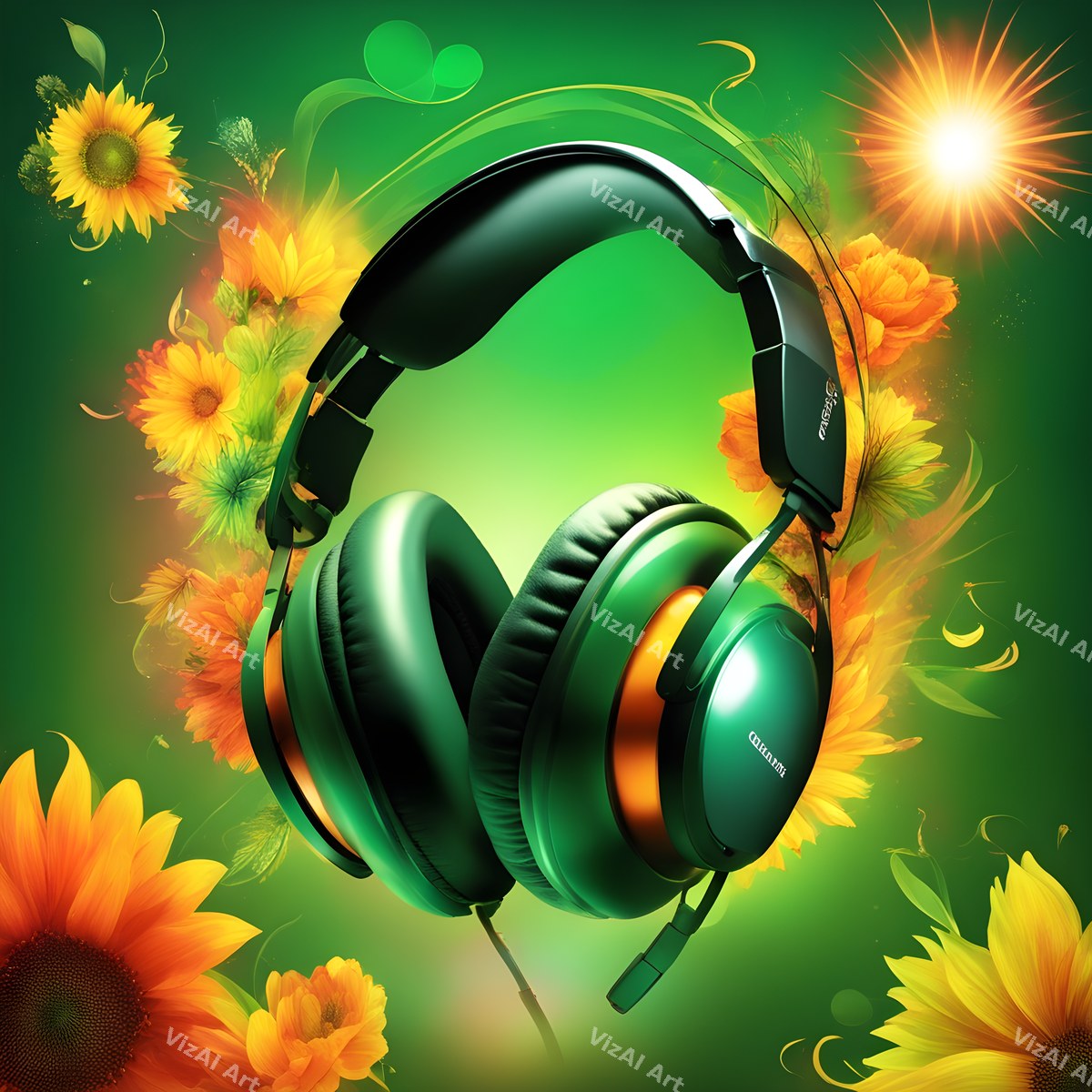 Vintage & Floral Headphones Art — print 11