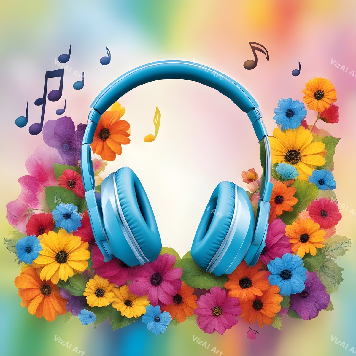Vintage & Floral Headphones Art — print 12