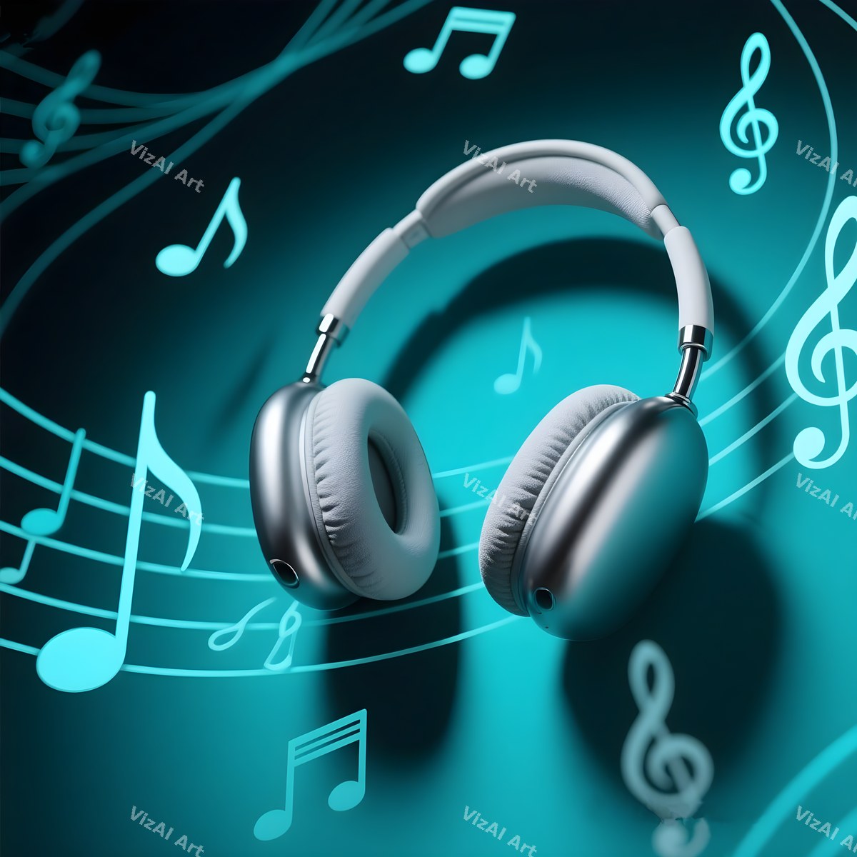 Neon & Music Notes Headphones Art — print 1