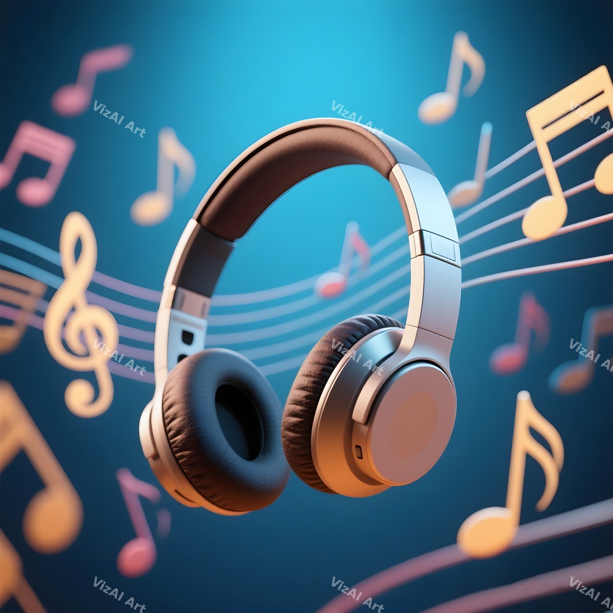 Neon & Music Notes Headphones Art — print 2