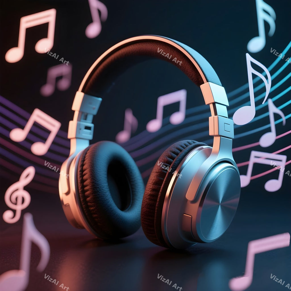 Neon & Music Notes Headphones Art — print 3
