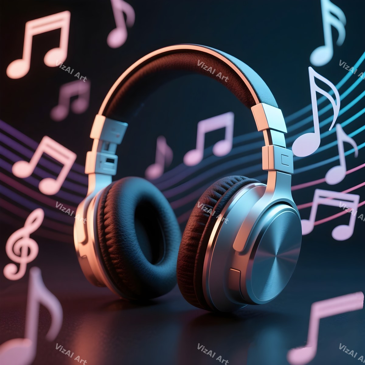 Neon & Music Notes Headphones Art — print 3