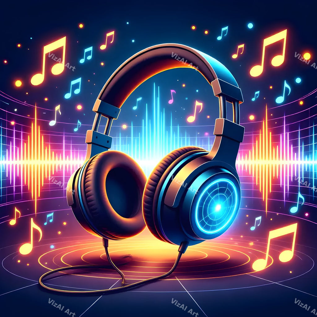 Neon & Music Notes Headphones Art — print 7
