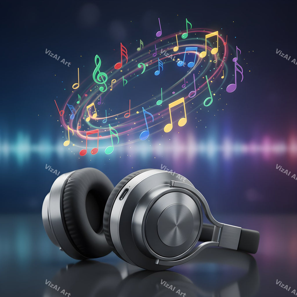 Neon & Music Notes Headphones Art — print 8