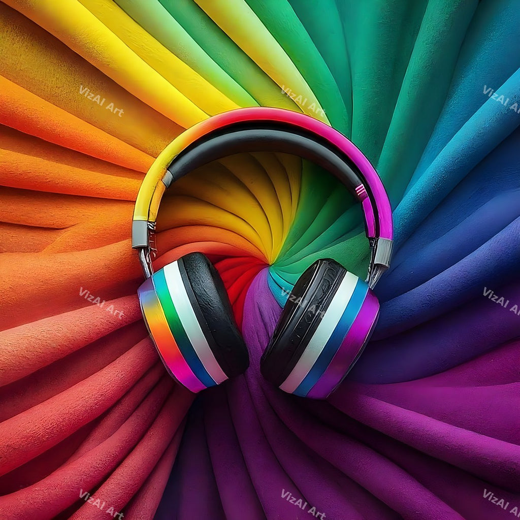 Neon & Music Notes Headphones Art — print 10