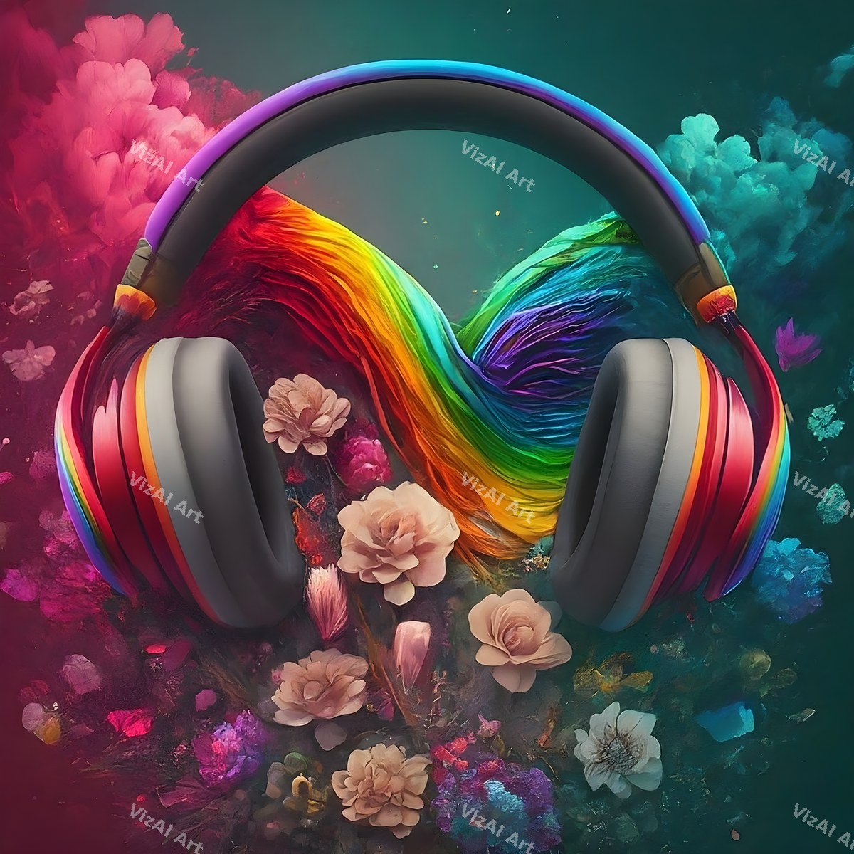 Neon & Music Notes Headphones Art — print 11