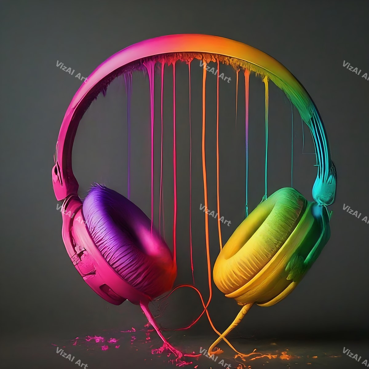 Neon & Music Notes Headphones Art — print 12