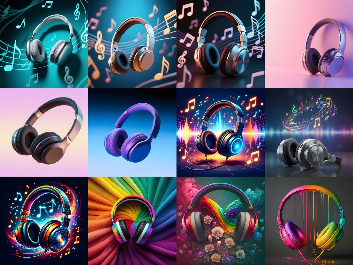 Neon & Music Notes Headphones Art — 12 Printable Prints