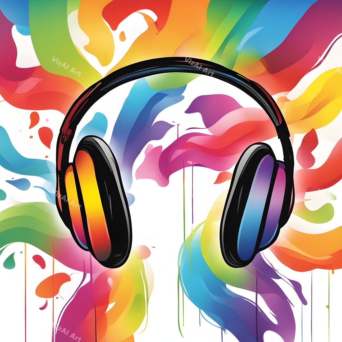 Rainbow Splash Headphones Art — print 2