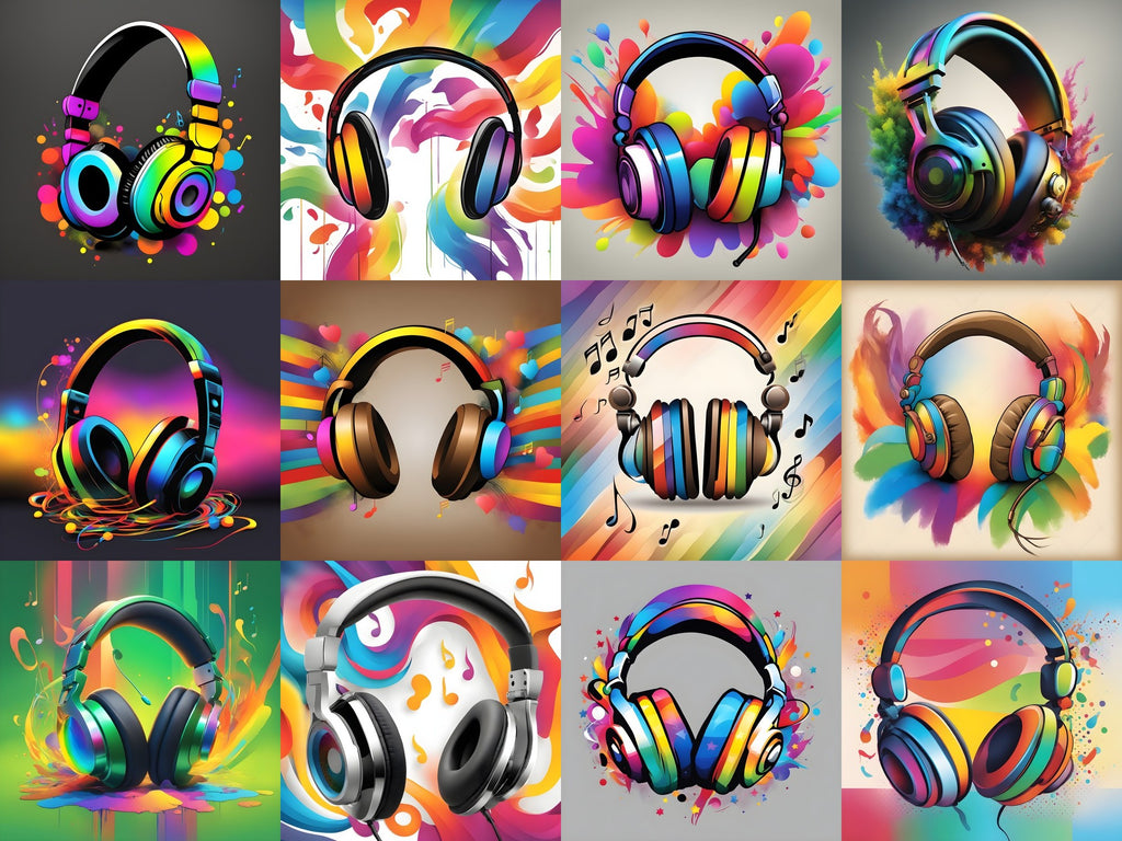 Rainbow Splash Headphones Art — 12 Printable Prints