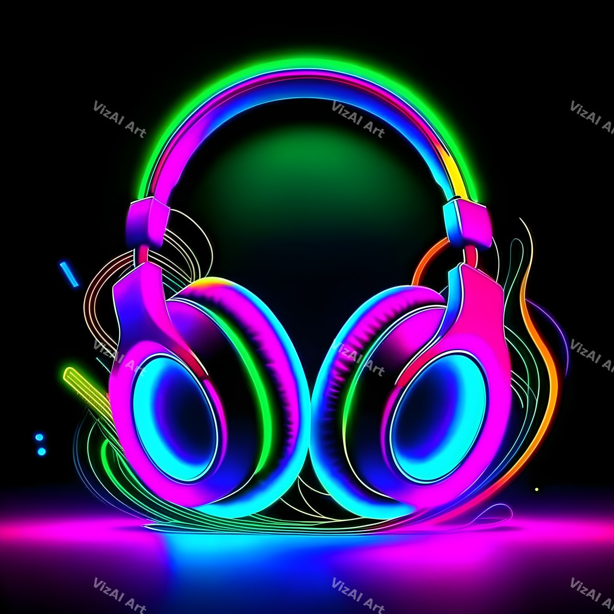 Neon Glow Headphones Art — print 12