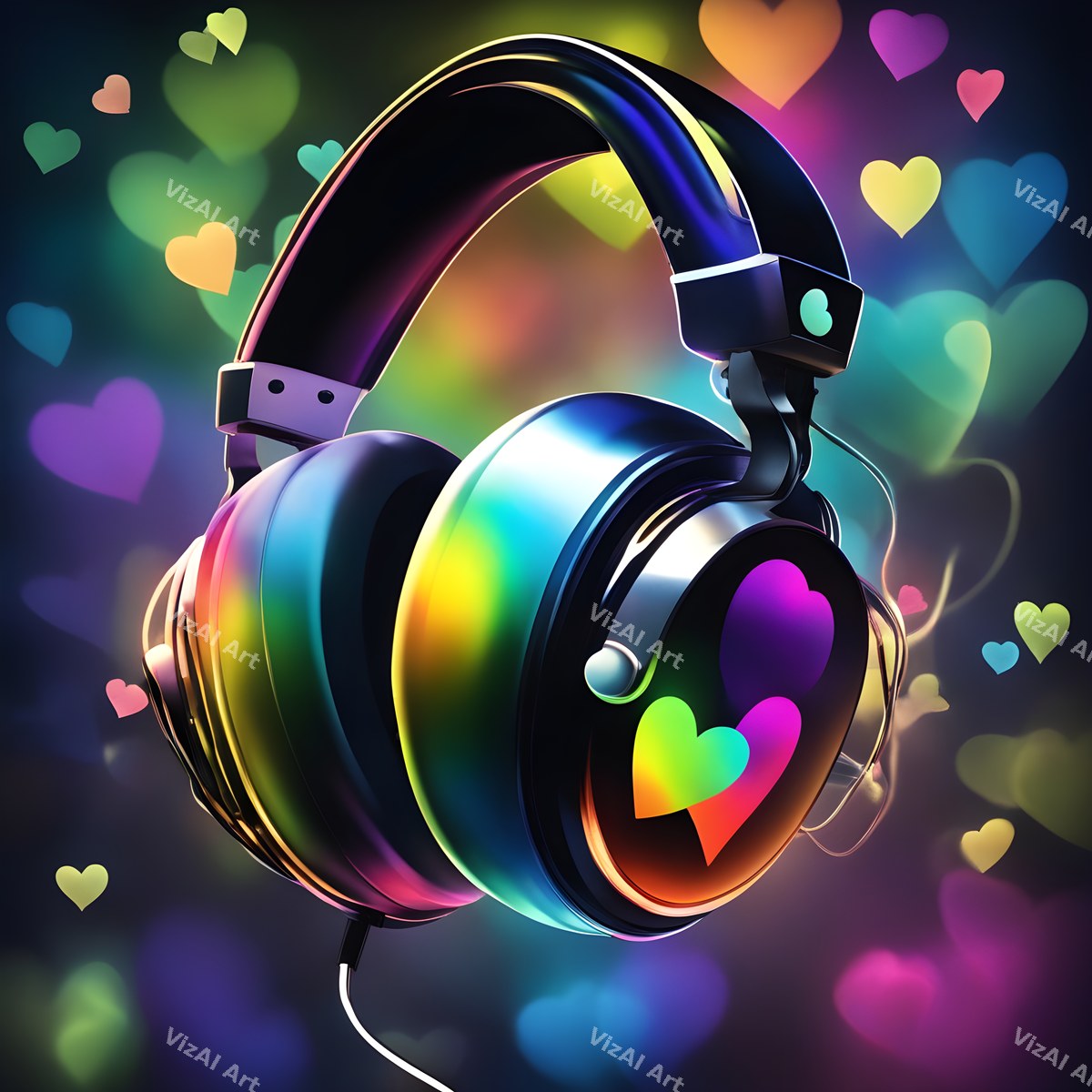 Hearts & Stars Headphones Art — print 2