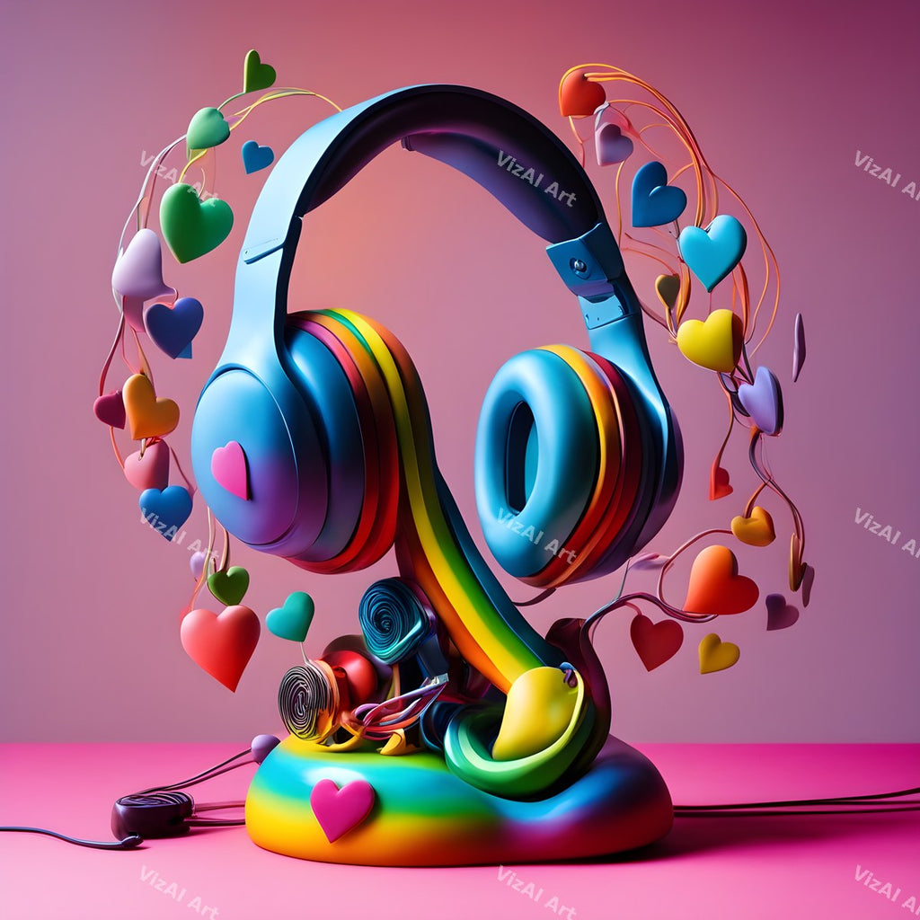 Hearts & Stars Headphones Art — print 3