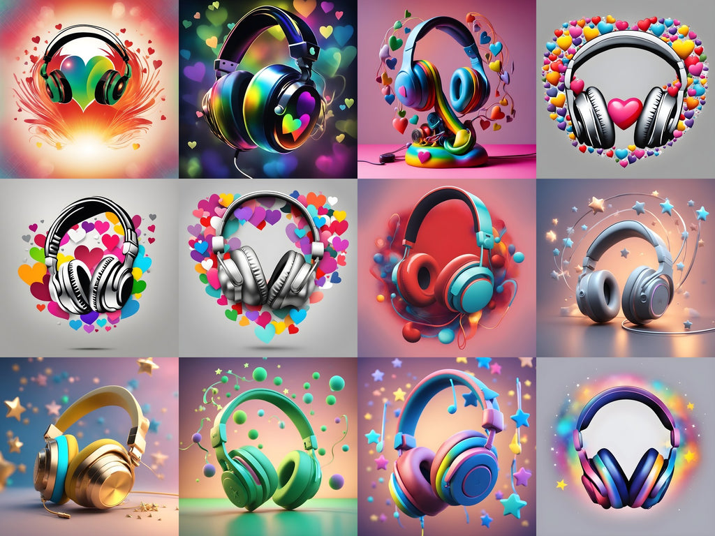 Hearts & Stars Headphones Art — 12 Printable Prints