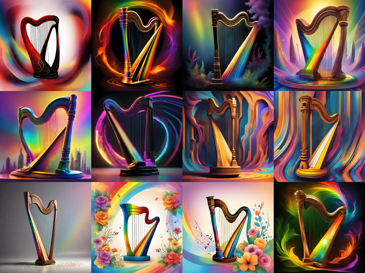Rainbow Harp Art — 12 Printable Prints