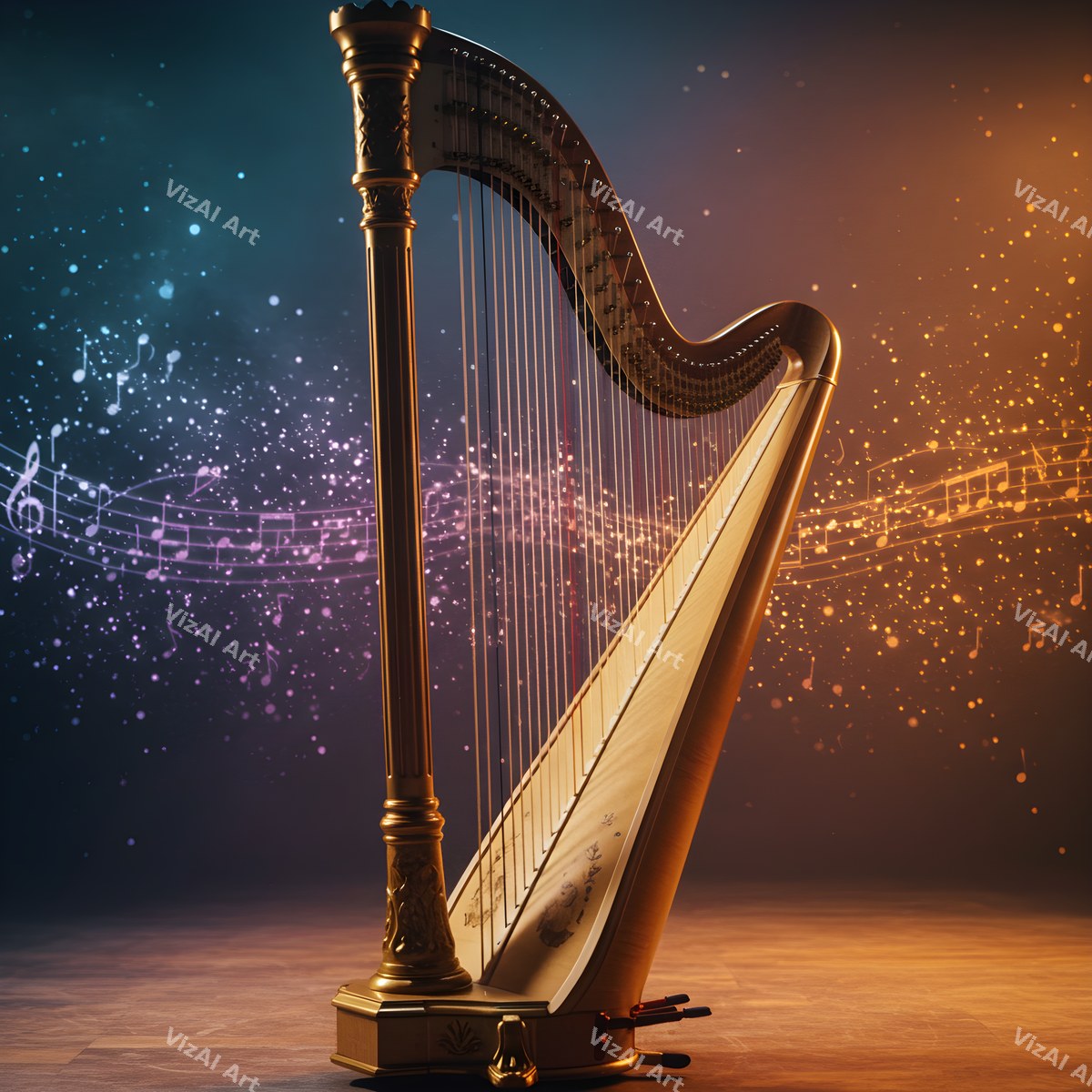 Harp & Music Notes Art — print 2