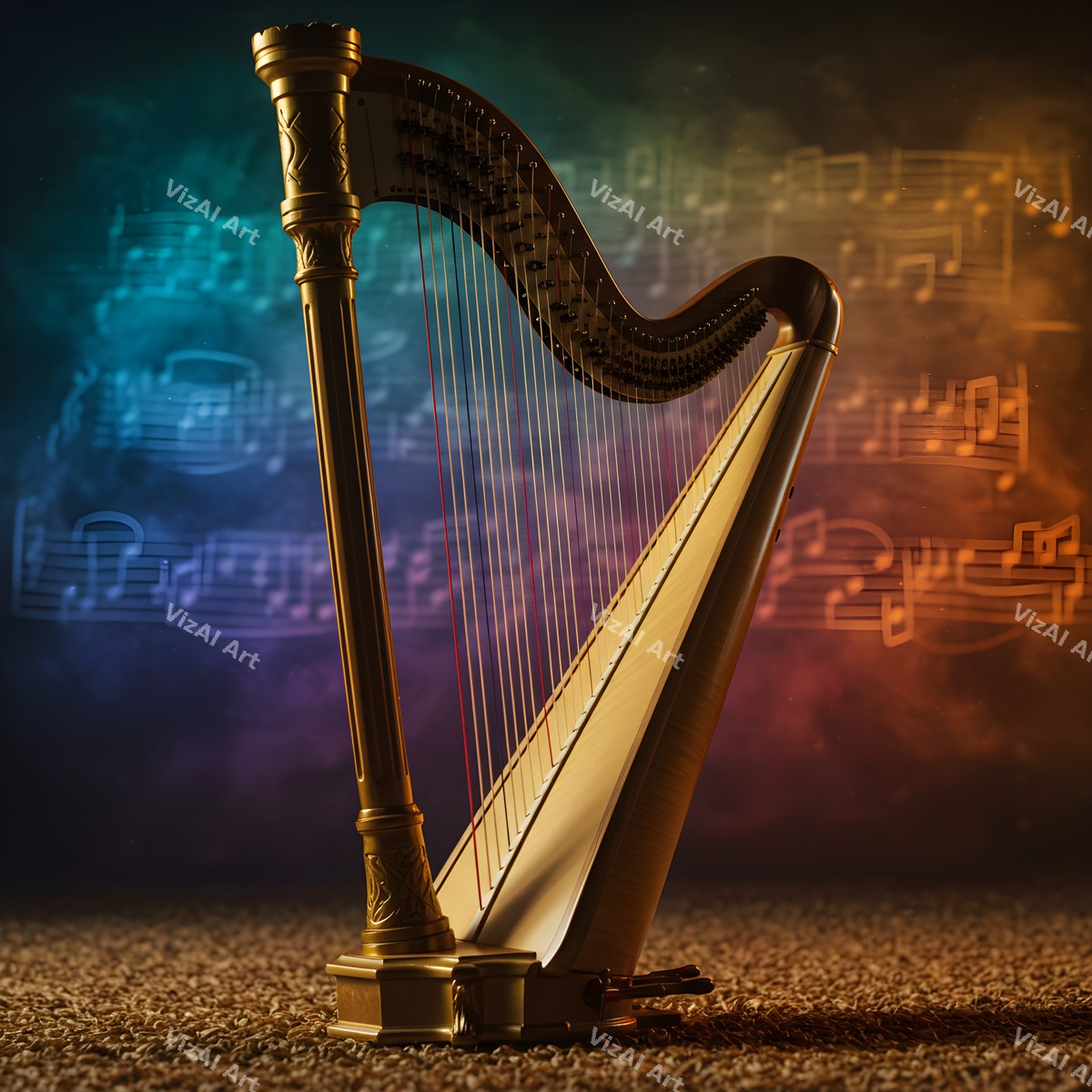 Harp & Music Notes Art — print 3
