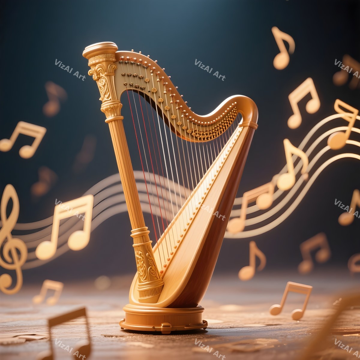 Harp & Music Notes Art — print 4