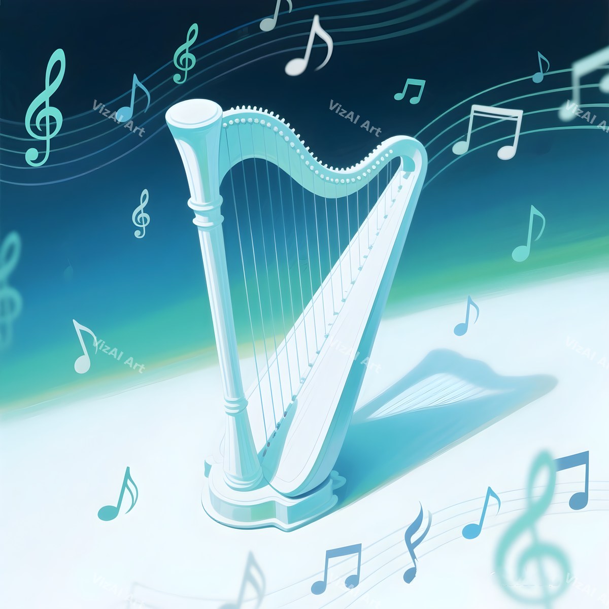 Harp & Music Notes Art — print 5