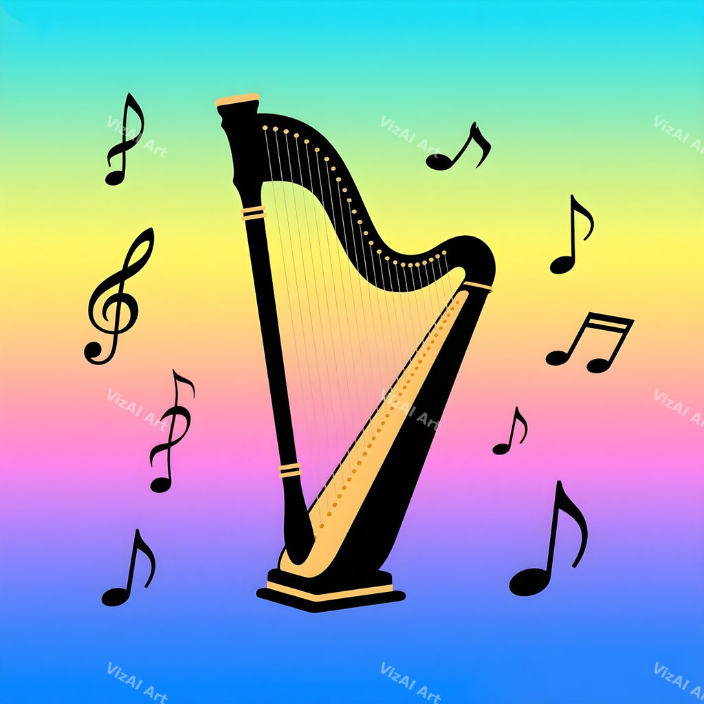 Harp & Music Notes Art — print 6
