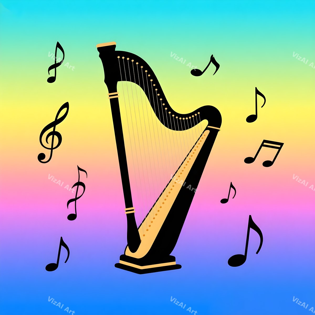 Harp & Music Notes Art — print 6