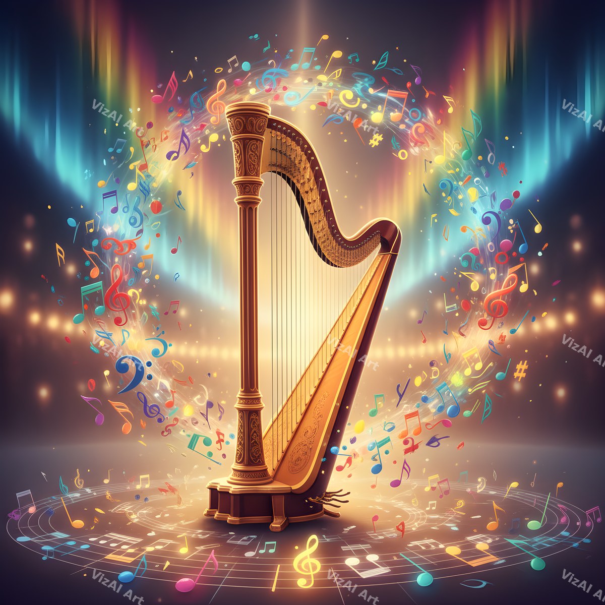 Harp & Music Notes Art — print 11