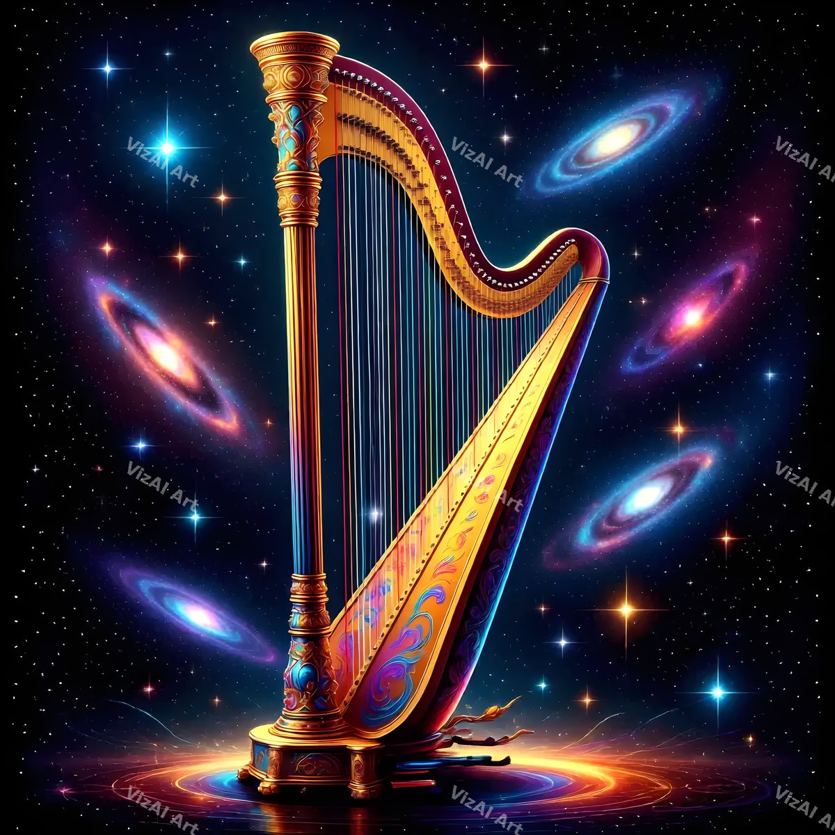 Harp & Music Notes Art — print 12