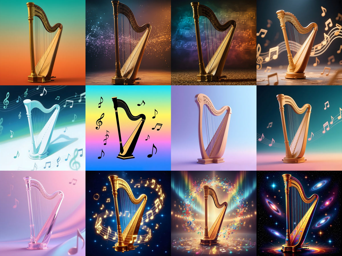 Harp & Music Notes Art — 12 Printable Prints