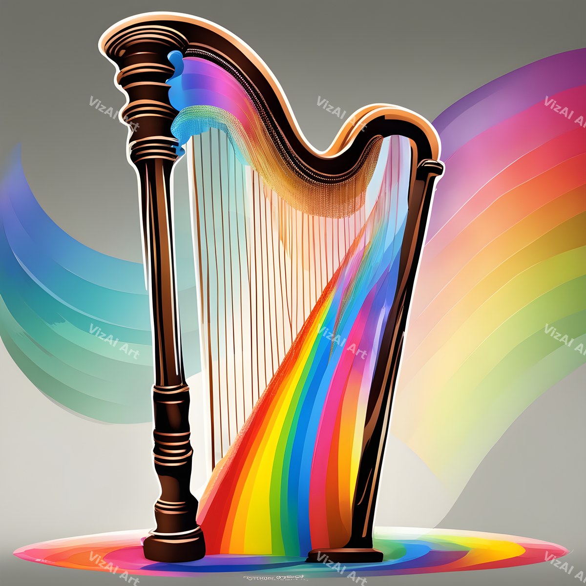Playful Colour & Hearts Harp Art — print 2