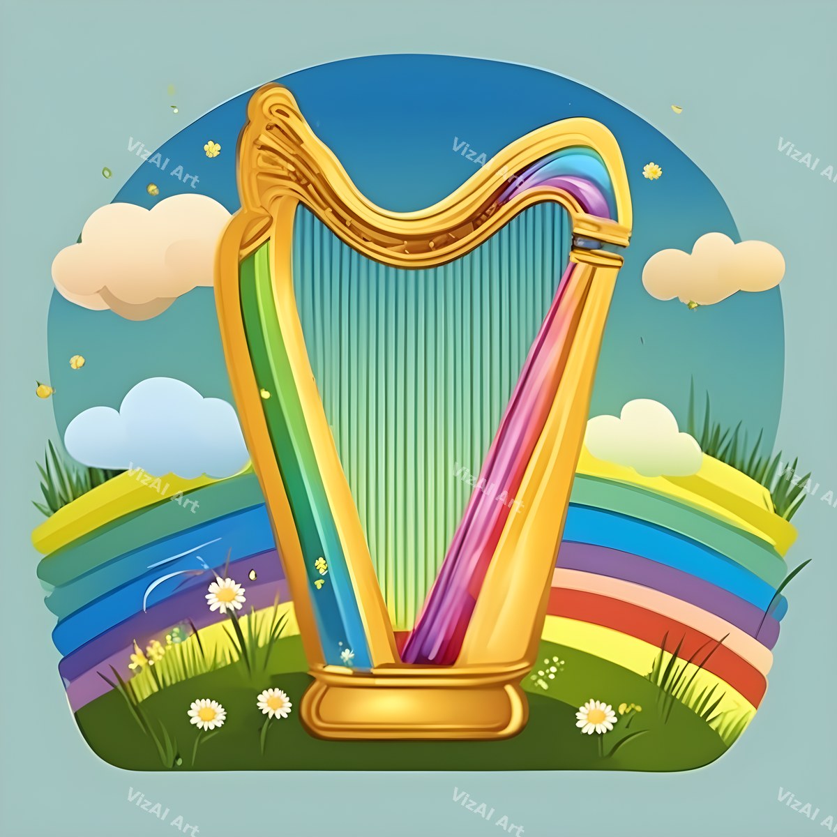 Playful Colour & Hearts Harp Art — print 3